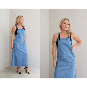 1990's Vintage Denim Pinafore Market Dress // Women's Size Extra Small to Small